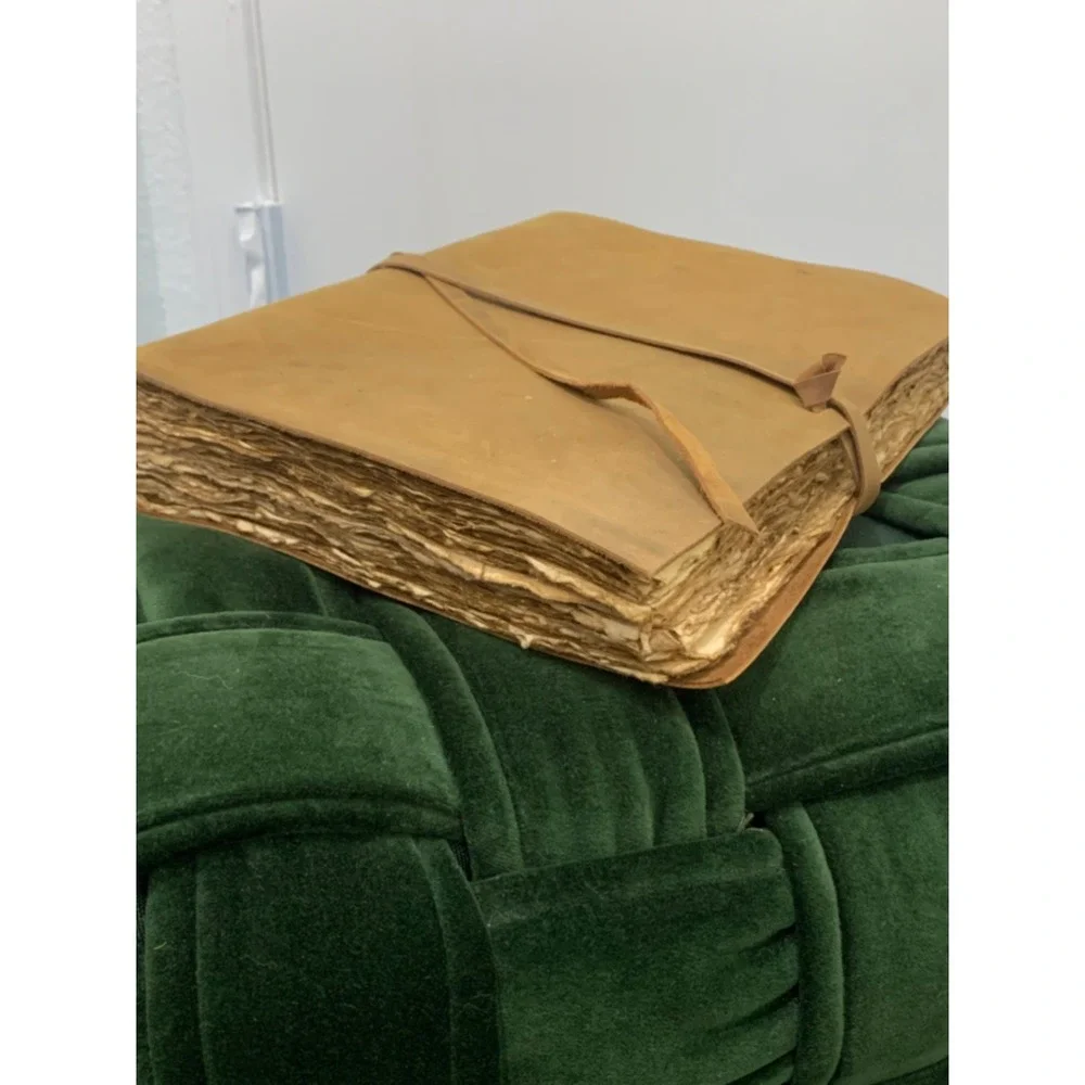 Handmade Leather Journal Deckle Edge Paper Rustic Tan Diary Wrap Tie 11x8.5x2